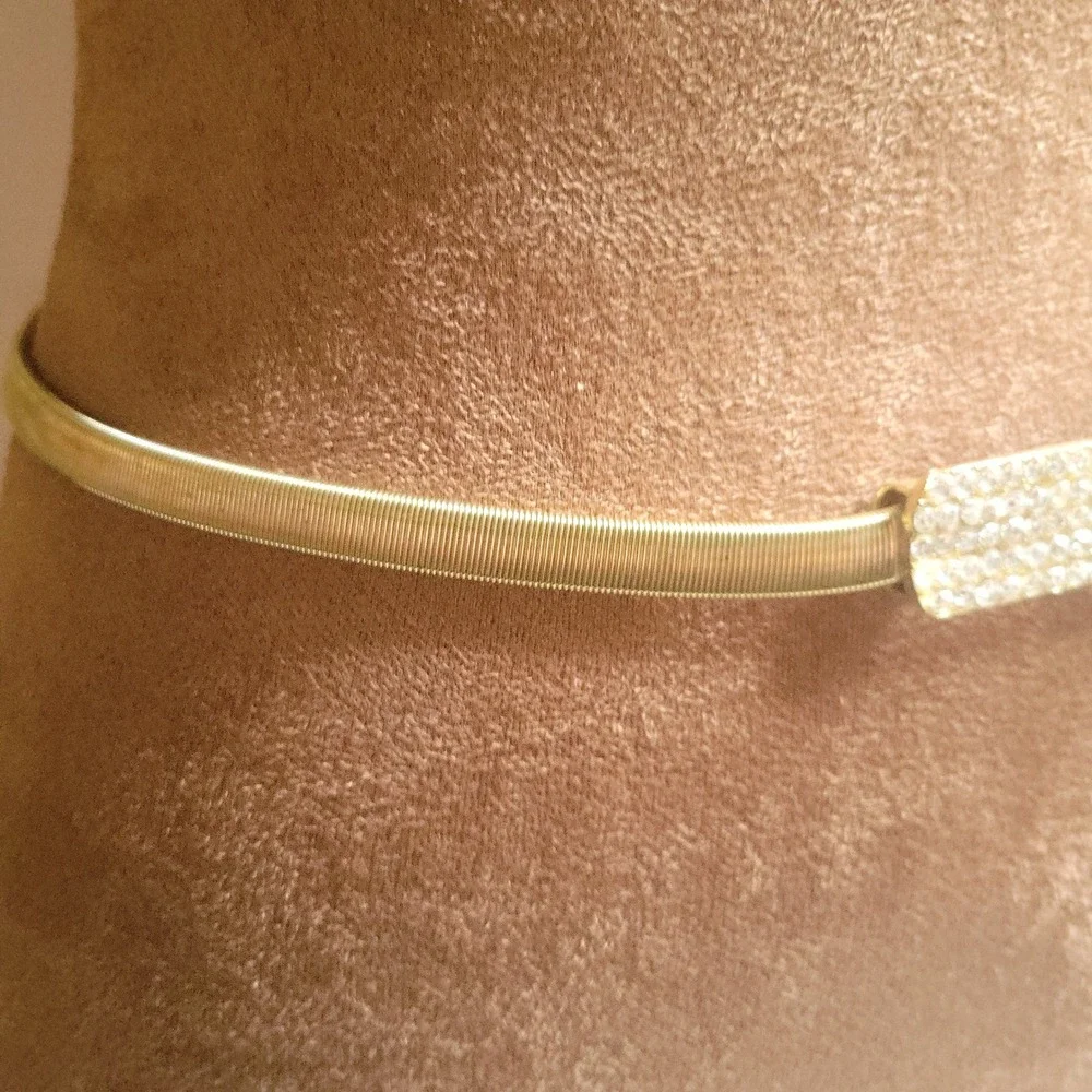 Gold Rhinestone Skinny Stretch Snake Chain Belt Size S/M Glam